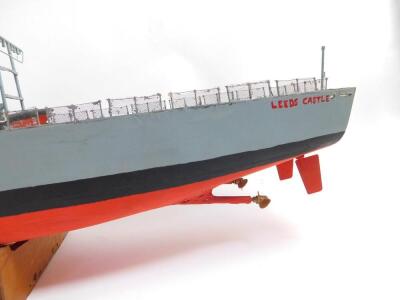 A scale model of HMS Leeds Castle, B258, a Castle Class Patrol Ship, on a wooden stand, 104cm L.. - 3