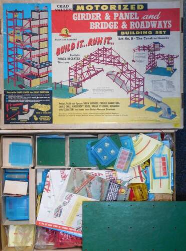 A Chad Valley Building Set No 8 The Constructioneer, girder and panel, and bridge and roadways, boxed.