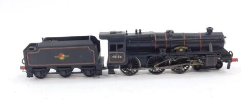 A kit built OO gauge black Five Class locomotive Ayrshire Yeomanry, British Rail black livery, 45156, 4-6-0.