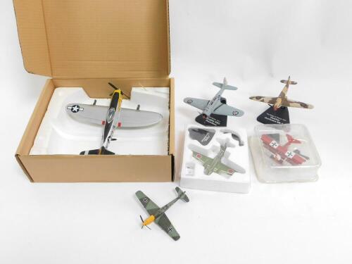 A Franklin Mint die cast model of a P47 Thunderbolt 'Angie', scale 1:48, together with five die cast models of WWII aircraft, 1:72. (6)