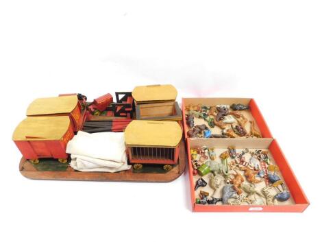 Charbens painted lead circus figures, zoo animals, together with scratch built zoo/circus wagons, clockwork cars and an arena. (qty)