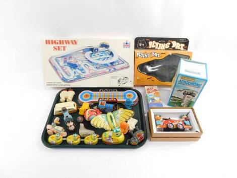 A Schilling Aerodrome Airport Control Tower, Welby Highway Set, both boxed, further boxed toys, and unboxed tin plate clockwork and plastic toys. (qty)