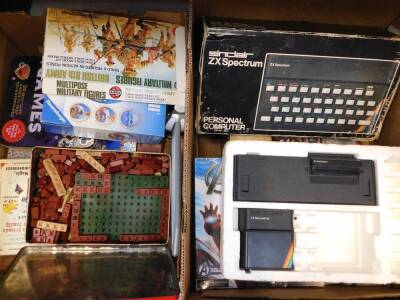 A Sinclair ZX Spectrum computer, Airfix military figures, games and toys, some boxed. (qty)