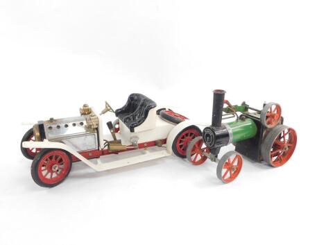 A Mamod White Steam Roadster, and a steam tractor, both unboxed. (2)