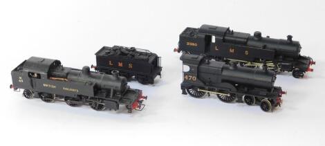 Three kit built OO gauge locomotives, comprising British Railways M49 and two LMS locomotives 470 and 2380.