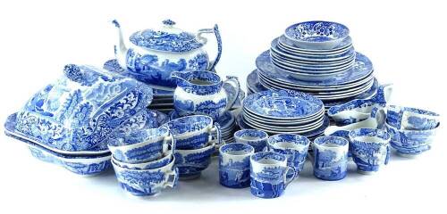 A large quantity of blue and white printed pottery, mainly Copeland Spode's Italian pattern, to include two square tureens and covers etc.