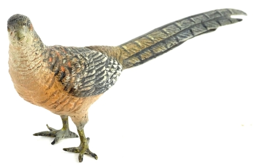 A cold painted bronze model of a pheasant, in the manner of Bergman, 20cm L.