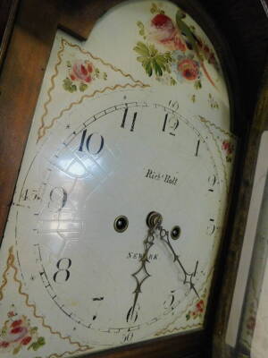 Richard Holt, Newark. A longcase clock, the arched dial painted with birds, flowers etc., eight day four pillar movement, in oak and mahogany crossbanded case, 216cm H. - 2