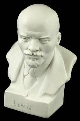 A Lomonosov Russian parian porcelain bust of Lenin, 24cm H