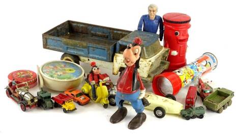 A collection of children's toys, to include wind up plastic Disney figures, Tonka truck etc.