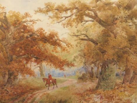 L. A. Coates. Figure on horseback on a woodland lane