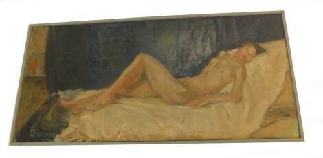 A.C. Cooper (19thC/20thC). Nude study, oil on board, signed verso, 51cm x 111cm.