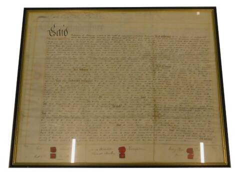 A 19thC indenture dated 1887, relating to a mortgage redemption etc., bearing various signatures, seals etc.