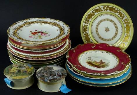 Various items of 19thC English pottery and porcelain, to include floral decorated Coalport plates, etc.