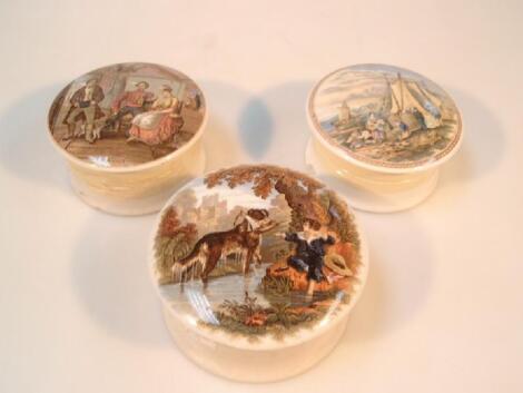 Three 19thC Staffordshire pot lids-'The Rivals'