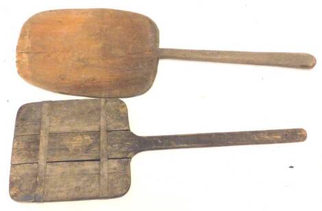 Two similar bakers bread oven paddles, (AF)