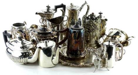 A collection of silver plate, to include teapots, coffee pots, bottle stands, etc.