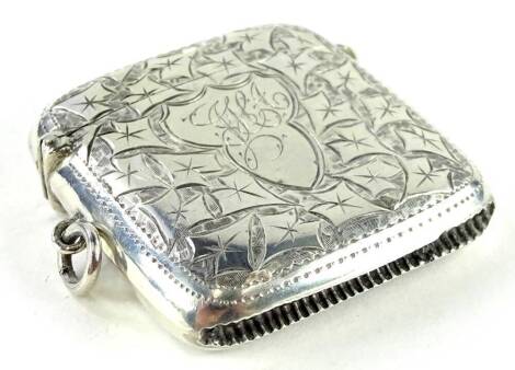 An Edwardian silver Vesta case, engraved with leaves, by John Rose, Birmingham 1906, 36.2g.