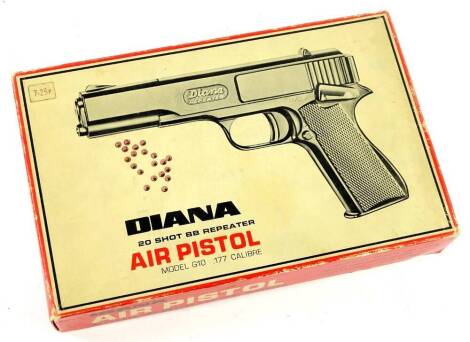 A Diana 20 shot BB repeater air pistol, .177 calibre, model G10 in original box, with packaging.