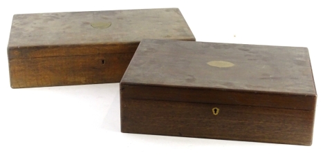 Two oak boxes, one containing a large quantity of pencils, etc., 46cm W.