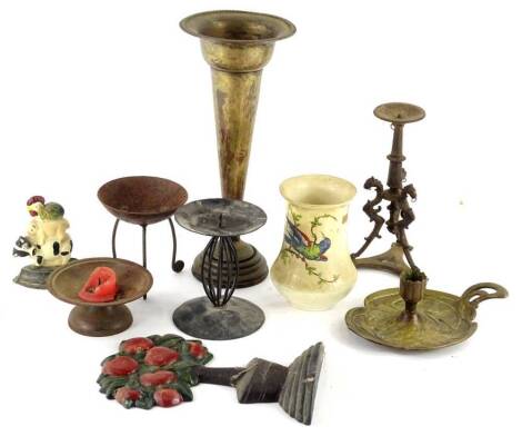 Miscellaneous items, to include an Austrian Art Nouveau brass chamber stick, etc.