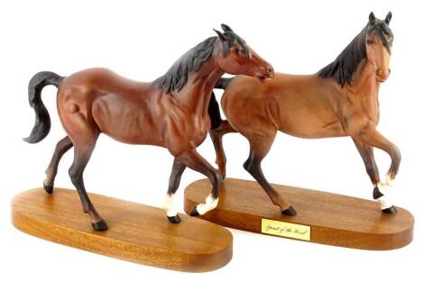 Two Beswick matt glazed figurines, Spirit of Fire and Spirit of Wind, each on wooden base, 25cm W.