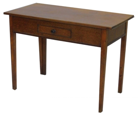 A 19thC mahogany side table, with a rectangular top above a small frieze drawer, on square tapering legs, 105cm W.