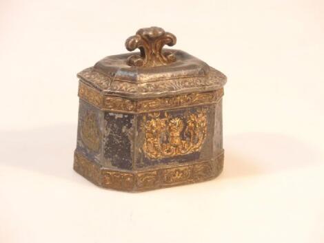 A Georgian lead tobacco box and cover cast in relief with wheat sheaves