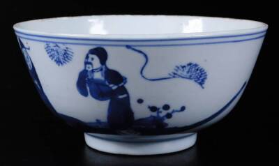 A Chinese blue and white porcelain bowl, of circular form, decorated with many bearded sages, on a circular foot, 12cm Dia. - 2