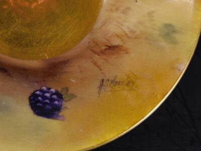 A Royal Worcester George Moseley coffee can, painted with fruit, signed, puce marked, with saucer 11cm Dia. - 6