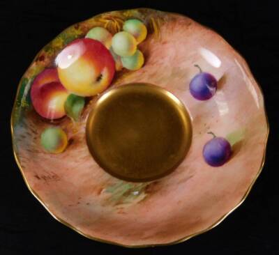 A Royal Worcester tea cup and saucer, painted with fruit and signed Moseley, blue puce marked, c1928, 12cm Dia. - 6