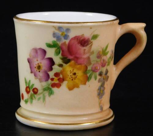 A Royal Worcester blush ivory miniature mug, puce factory mark, c1900, 3cm H