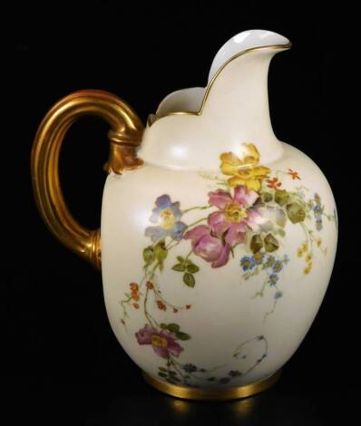 A Royal Worcester blush ivory jug, shape code 1094, puce factory mark, c1895, 16cm H.