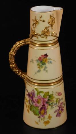 A Royal Worcester blush ivory jug, shape code 1047, puce factory mark, c1900, 20cm H.