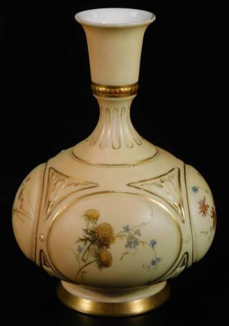 A Royal Worcester blush ivory panel vase, shape code 1671, puce Worcester marked, 1895, 15cm H.