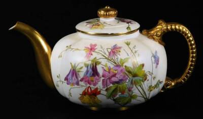 A Royal Worcester blush ivory teapot and cover, puce factory marked, date code c1893, 12cm H.