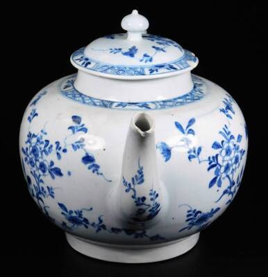 A Worcester porcelain punch pot and cover, c1756-58, painted in the Zig-Zag Fence pattern in blue and white, scratch and workman's mark and period, marked X with scratch line, 20cm H. - 2