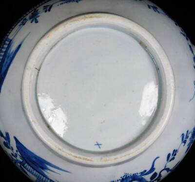 A Worcester porcelain punch pot and cover, c1756-58, painted in the Zig-Zag Fence pattern in blue and white, scratch and workman's mark and period, marked X with scratch line, 20cm H. - 6