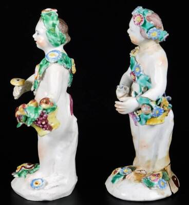 A pair of Bow Porcelain Gardener figures, c1768, of cherubs with baskets, 14cm H. (2) - 2