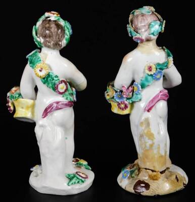 A pair of Bow Porcelain Gardener figures, c1768, of cherubs with baskets, 14cm H. (2) - 3