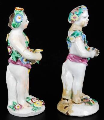 A pair of Bow Porcelain Gardener figures, c1768, of cherubs with baskets, 14cm H. (2) - 4