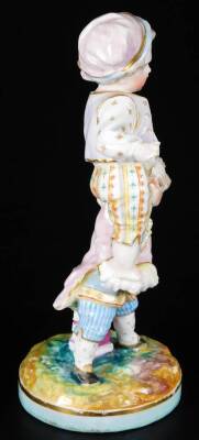 A Marcolini Meissen porcelain group, performing acrobatics in 18thC dress, underglaze blue cross sword mark, 17cm H. - 4