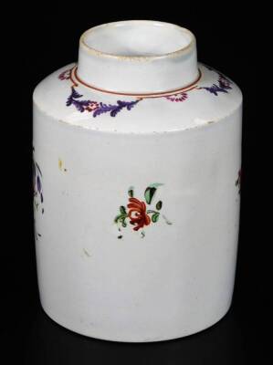 A English Creamware tea caddy, c1800, decorated with flower sprays below a swag and rust border, 10cm H. - 2