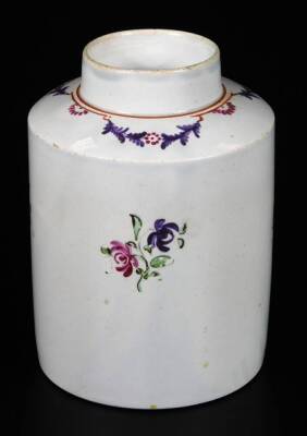 A English Creamware tea caddy, c1800, decorated with flower sprays below a swag and rust border, 10cm H. - 3