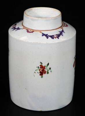 A English Creamware tea caddy, c1800, decorated with flower sprays below a swag and rust border, 10cm H. - 4