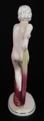 A continental Art Deco figure of a nude female, holding a spotted cloth on oval foot, marked HA beneath, 30cm H. - 4