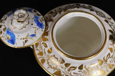 Various early 19thC porcelain teaware, to include a lidded sucrier, 16cm W, teapot gilt highlighted and handpainted with flowers predominately in blue and yellow, etc. (a quantity) - 12