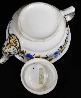 Various early 19thC porcelain teaware, to include a lidded sucrier, 16cm W, teapot gilt highlighted and handpainted with flowers predominately in blue and yellow, etc. (a quantity) - 13