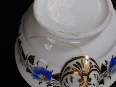 Various early 19thC porcelain teaware, to include a lidded sucrier, 16cm W, teapot gilt highlighted and handpainted with flowers predominately in blue and yellow, etc. (a quantity) - 14