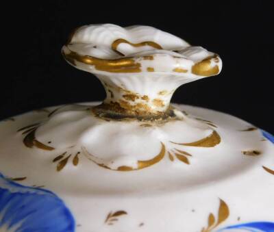 Various early 19thC porcelain teaware, to include a lidded sucrier, 16cm W, teapot gilt highlighted and handpainted with flowers predominately in blue and yellow, etc. (a quantity) - 15